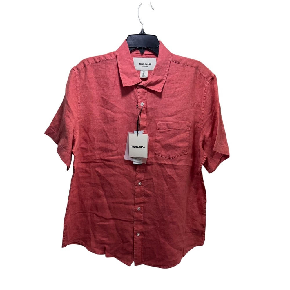 Thom Aaron 100% Linen New Resort Nautical Vacay Shirt Men L Salmon Short Sleeve